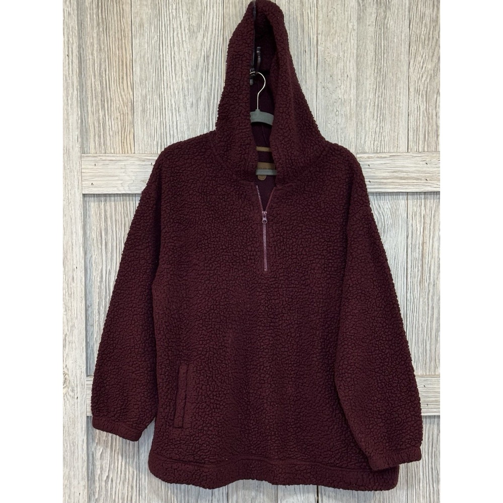 Koolaburra UGG Size XLarge Burgundy Sherpa Hoodie 1/4 Zip Cozy Fuzzy Pockets